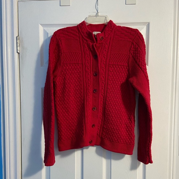 L.L. Bean Sweaters - L.L. Bean Women's Red Cable Knit Sweater Size M 100% Cotton